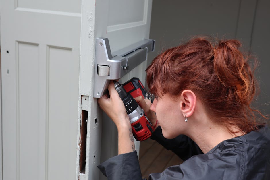 Professional worker installing a new door frame